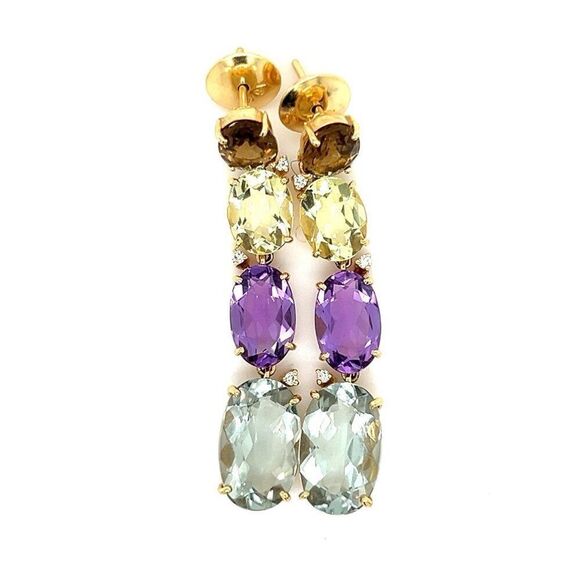Stunning 18k Gold 4-Gems/Diamonds Drop Earrings - Picture 1 of 10